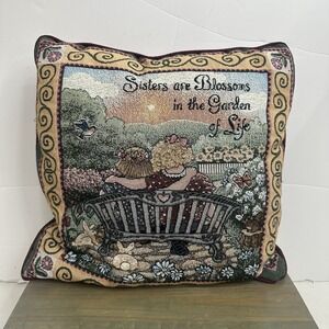 Throw Pillow American Weavers Tapestry Garden Sisters‎ Love Gift 15" x 15" USA